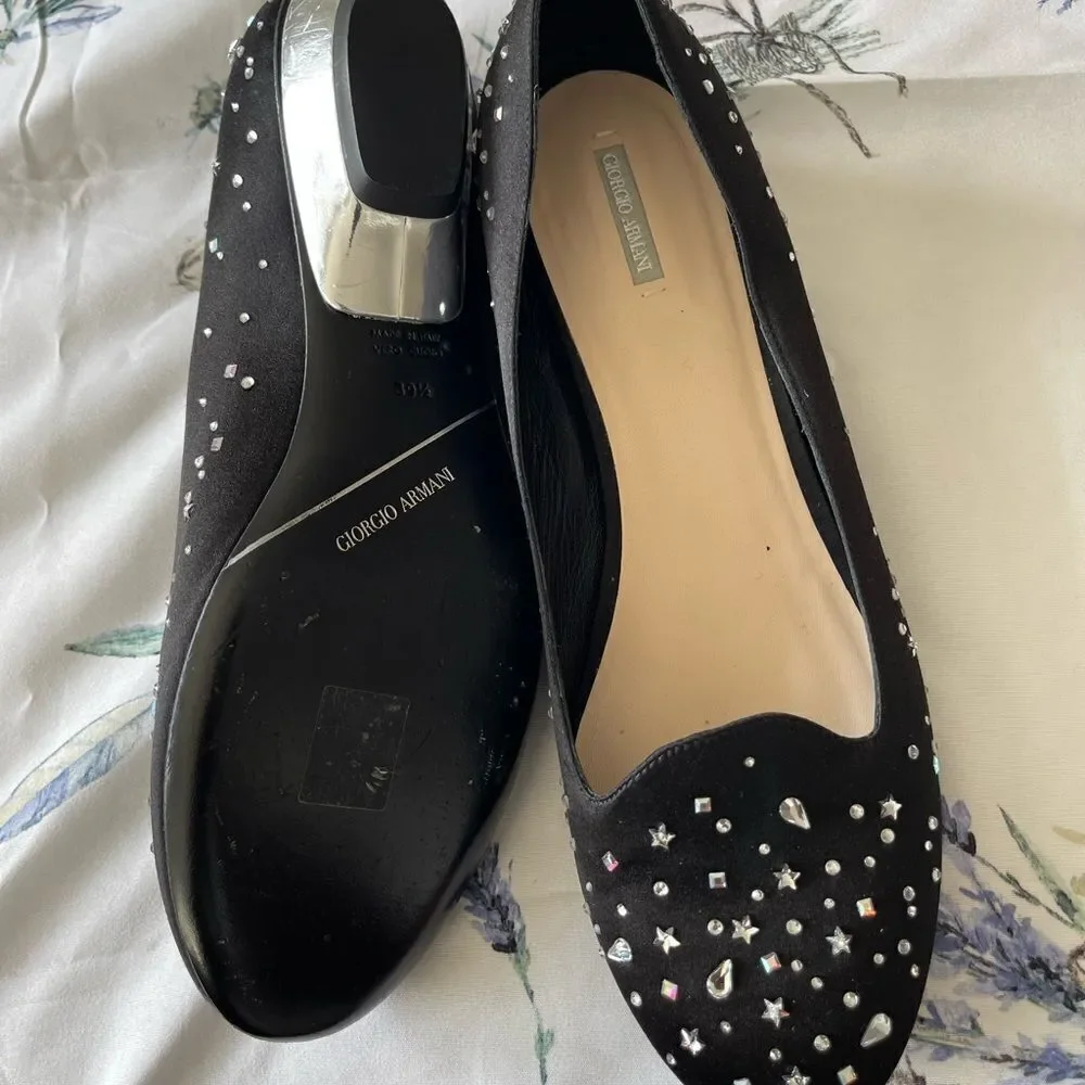 GIORGIO ARMANI Swarovski‎ Crystals Ballerina Slippers Flat Shoes It 39.5